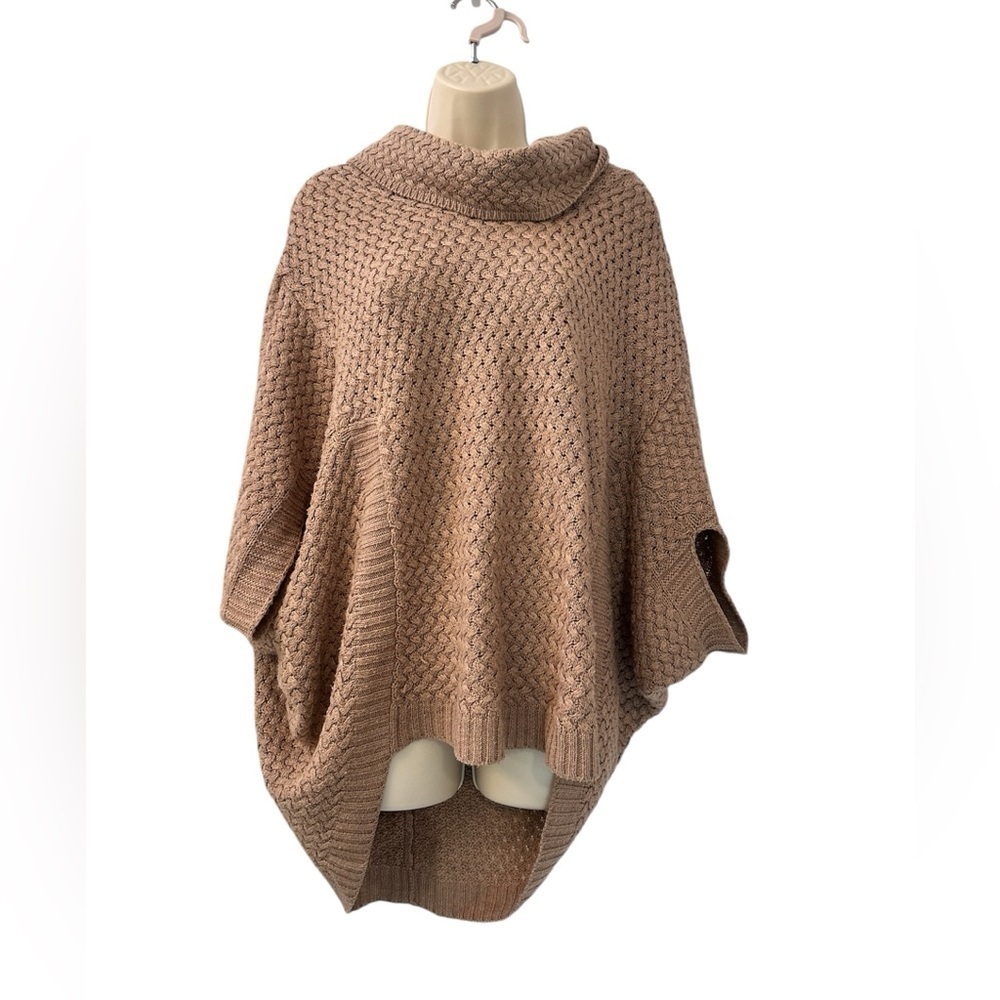 Even Women’s Cowl Neck Knit Brown Poncho Camel XS/S